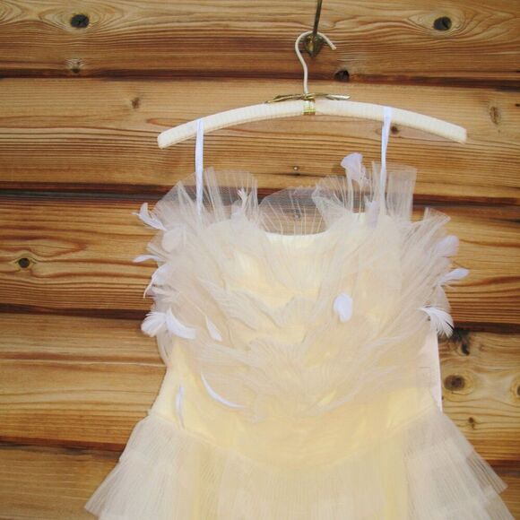 Mac Duggal 20259 MAC DUGGAL  Beige Feathered Strapless Tulle Fit and Flare Dress - Picture 11 of 16